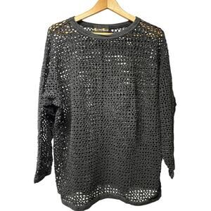 Vintage 80s 90s Cutting Edge Black Open Knit Sweater See Through Top Size Medium